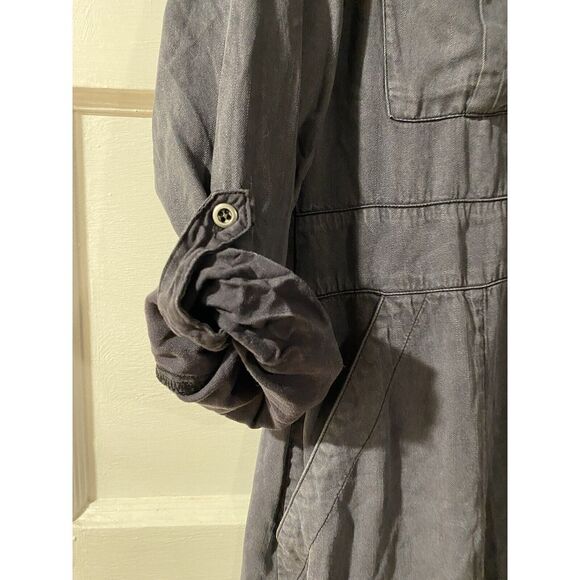 Billy T Button Down Long Sleeve Washed Black 100% Lyocell Dress Sz M Roll Tab - Picture 5 of 8